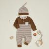 imageKuriozud Newborn Infant Unisex Baby Boy Girl Clothes Button Romper Jumpsuit Basic One Piece OutfitsStriped Long Sleeve Color Block Brown