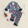 imageKuriozud Toddler Girl Christmas Silk Pajamas Ruffle Button Down 2 Piece Pajama Set Kids Little Girls Pjs Nightgown OutfitBlue Santa Feather Trim