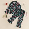 imageKuriozud Toddler Girl Christmas Silk Pajamas Ruffle Button Down 2 Piece Pajama Set Kids Little Girls Pjs Nightgown OutfitGreen Xmas Tree