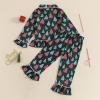 imageKuriozud Toddler Girl Christmas Silk Pajamas Ruffle Button Down 2 Piece Pajama Set Kids Little Girls Pjs Nightgown OutfitGreen Xmas Tree