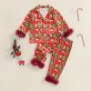 imageKuriozud Toddler Girl Christmas Silk Pajamas Ruffle Button Down 2 Piece Pajama Set Kids Little Girls Pjs Nightgown OutfitRed Feather Trim