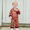 imageKuriozud Toddler Girl Christmas Silk Pajamas Ruffle Button Down 2 Piece Pajama Set Kids Little Girls Pjs Nightgown OutfitRed Feather Trim