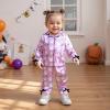 imageKuriozud Toddler Kids Little Girls Halloween Satin Pajamas Pumpkin Feather Trim Sleeve Button Down Sleepwear Pjs Set 19 YBow Print Purple