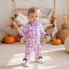 imageKuriozud Toddler Kids Little Girls Halloween Satin Pajamas Pumpkin Feather Trim Sleeve Button Down Sleepwear Pjs Set 19 YBow Print Purple