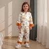 imageKuriozud Toddler Kids Little Girls Halloween Satin Pajamas Pumpkin Feather Trim Sleeve Button Down Sleepwear Pjs Set 19 YBow Pumpkinapricot