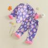 imageKuriozud Toddler Kids Little Girls Halloween Satin Pajamas Pumpkin Feather Trim Sleeve Button Down Sleepwear Pjs Set 19 YHalloweenpurple