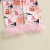 imageKuriozud Toddler Kids Little Girls Halloween Satin Pajamas Pumpkin Feather Trim Sleeve Button Down Sleepwear Pjs Set 19 YPink