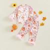imageKuriozud Toddler Kids Little Girls Halloween Satin Pajamas Pumpkin Feather Trim Sleeve Button Down Sleepwear Pjs Set 19 YPumpkinpink