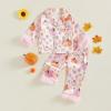 imageKuriozud Toddler Kids Little Girls Halloween Satin Pajamas Pumpkin Feather Trim Sleeve Button Down Sleepwear Pjs Set 19 YPumpkinpink