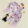 imageKuriozud Toddler Kids Little Girls Halloween Satin Pajamas Pumpkin Feather Trim Sleeve Button Down Sleepwear Pjs Set 19 YVipurple