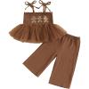 imageKuriozud Halloween Toddler Baby Girl Outfit Pumpkin Patch Tank TopWide Leg Pants Set Kids Little Girl Halloween ClothesXmas Brown