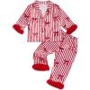imageKuriozud Kids Christmas Pajamas Toddler Girl Santa Feather Trim Button Down Tops Pants Girls Bow Sleepwear Silk Satin Pjs SetChristmas Bow Stripe Red