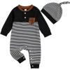 imageKuriozud Newborn Infant Unisex Baby Boy Girl Clothes Button Romper Jumpsuit Basic One Piece OutfitsStriped Long Sleeve Color Block Black