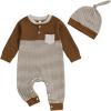 imageKuriozud Newborn Infant Unisex Baby Boy Girl Clothes Button Romper Jumpsuit Basic One Piece OutfitsStriped Long Sleeve Color Block Brown