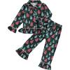 imageKuriozud Toddler Girl Christmas Silk Pajamas Ruffle Button Down 2 Piece Pajama Set Kids Little Girls Pjs Nightgown OutfitGreen Xmas Tree