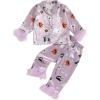 imageKuriozud Toddler Kids Little Girls Halloween Satin Pajamas Pumpkin Feather Trim Sleeve Button Down Sleepwear Pjs Set 19 YVipurple