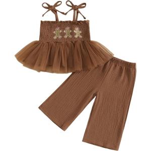 imageKuriozud Halloween Toddler Baby Girl Outfit Pumpkin Patch Tank TopWide Leg Pants Set Kids Little Girl Halloween ClothesXmas Brown