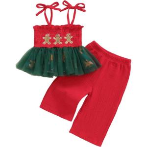 imageKuriozud Halloween Toddler Baby Girl Outfit Pumpkin Patch Tank TopWide Leg Pants Set Kids Little Girl Halloween ClothesXmas Red