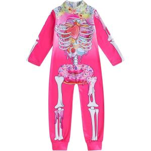 imageKuriozud Kids Toddler Girls Halloween Costume Zipper Long Sleeve Skeleton Jumpsuit Little Girl Halloween Clothes OutfitPink