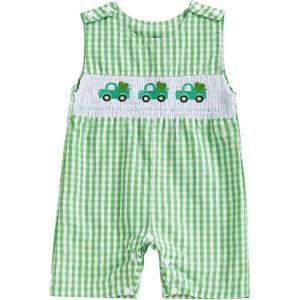 imageKuriozud Smocked Baby Boy Girl Clothes Sleeveless Romper Jumpsuit Overall Newborn Infant Clothing Spring Summer Outfits St Patricks Day Car Shamrock 36 Months
