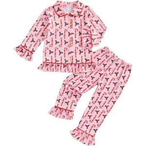 imageKuriozud Toddler Girl Christmas Silk Pajamas Ruffle Button Down 2 Piece Pajama Set Kids Little Girls Pjs Nightgown OutfitPink Candy