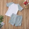 imageToddler Baby Boy Girl 2 Piece Summer Clothes Patchwork TShirt Tops  Solid Shorts OutfitsBlue