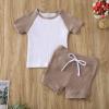imageToddler Baby Boy Girl 2 Piece Summer Clothes Patchwork TShirt Tops  Solid Shorts OutfitsBrown