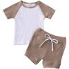 imageToddler Baby Boy Girl 2 Piece Summer Clothes Patchwork TShirt Tops  Solid Shorts OutfitsBrown