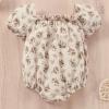 image:imageKuriozud Baby Girl Bubble Romper Bodysuit Short Sleeve Jumpsuit Smocked Outfit Cute Infant Summer ClothesBeige  Floral