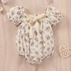 image:imageKuriozud Baby Girl Bubble Romper Bodysuit Short Sleeve Jumpsuit Smocked Outfit Cute Infant Summer ClothesBeige  Floral