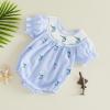image:imageKuriozud Baby Girl Bubble Romper Bodysuit Short Sleeve Jumpsuit Smocked Outfit Cute Infant Summer ClothesSwordfish Striped Blue