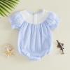 image:imageKuriozud Baby Girl Bubble Romper Bodysuit Short Sleeve Jumpsuit Smocked Outfit Cute Infant Summer ClothesSwordfish Striped Blue