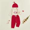 image:imageKuriozud Baby My First Valentines Outfits Long Sleeve Romper Bodysuit Top Pants Hat 3 Piece Clothes SetLover Boy  Dinosaur Red