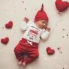 image:imageKuriozud Baby My First Valentines Outfits Long Sleeve Romper Bodysuit Top Pants Hat 3 Piece Clothes SetMy First Valentines Red