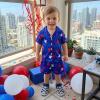 image:imageKuriozud Kids Toddler Boy 4th of July Pajamas Short Sleeve Button Down Shirt Top and Shorts 2pcs Pjs Sets SleepwearStar Blue