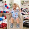 image:imageKuriozud Kids Toddler Boy 4th of July Pajamas Short Sleeve Button Down Shirt Top and Shorts 2pcs Pjs Sets SleepwearStar Light Blue