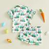 image:imageKuriozud Kids Toddler Boy Easter Pajamas Short Sleeve Button Down Shirt Top and Shorts 2pcs Pjs Sets SleepwearCar Bunny Egg Green