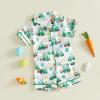 image:imageKuriozud Kids Toddler Boy Easter Pajamas Short Sleeve Button Down Shirt Top and Shorts 2pcs Pjs Sets SleepwearCar Bunny Egg Green