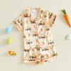image:imageKuriozud Kids Toddler Boy Easter Pajamas Short Sleeve Button Down Shirt Top and Shorts 2pcs Pjs Sets SleepwearCar Bunny Egg Orange