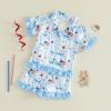 image:imageKuriozud Kids Toddler Girl 4th of July Pajamas Short Sleeve Button Down Shirt Top and Shorts 2pcs Pjs Sets SleepwearAmerican Flag Bow Blue