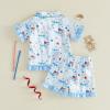 image:imageKuriozud Kids Toddler Girl 4th of July Pajamas Short Sleeve Button Down Shirt Top and Shorts 2pcs Pjs Sets SleepwearAmerican Flag Bow Blue