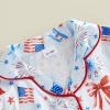 image:imageKuriozud Kids Toddler Girl 4th of July Pajamas Short Sleeve Button Down Shirt Top and Shorts 2pcs Pjs Sets SleepwearAmerican Flag Bow Red