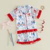 image:imageKuriozud Kids Toddler Girl 4th of July Pajamas Short Sleeve Button Down Shirt Top and Shorts 2pcs Pjs Sets SleepwearAmerican Flag Bow Red