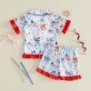 image:imageKuriozud Kids Toddler Girl 4th of July Pajamas Short Sleeve Button Down Shirt Top and Shorts 2pcs Pjs Sets SleepwearAmerican Flag Bow Red
