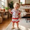 image:imageKuriozud Kids Toddler Girl 4th of July Pajamas Short Sleeve Button Down Shirt Top and Shorts 2pcs Pjs Sets SleepwearAmerican Flag Bow Red