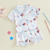 image:imageKuriozud Kids Toddler Girl 4th of July Pajamas Short Sleeve Button Down Shirt Top and Shorts 2pcs Pjs Sets SleepwearAmerican Flag Ice Cream Blue