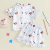 image:imageKuriozud Kids Toddler Girl 4th of July Pajamas Short Sleeve Button Down Shirt Top and Shorts 2pcs Pjs Sets SleepwearAmerican Flag Ice Cream Blue