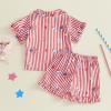 image:imageKuriozud Kids Toddler Girl 4th of July Pajamas Short Sleeve Button Down Shirt Top and Shorts 2pcs Pjs Sets SleepwearAmerican Flag Ice Cream Red