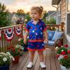 image:imageKuriozud Kids Toddler Girl 4th of July Pajamas Short Sleeve Button Down Shirt Top and Shorts 2pcs Pjs Sets SleepwearStars Navy Blue
