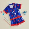 image:imageKuriozud Kids Toddler Girl 4th of July Pajamas Short Sleeve Button Down Shirt Top and Shorts 2pcs Pjs Sets SleepwearStars Navy Blue